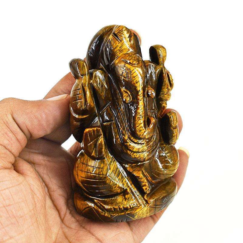 gemsmore:Craftsmen Tiger Eye Hand Carved Genuine Crystal Gemstone Carving Lord Ganesha