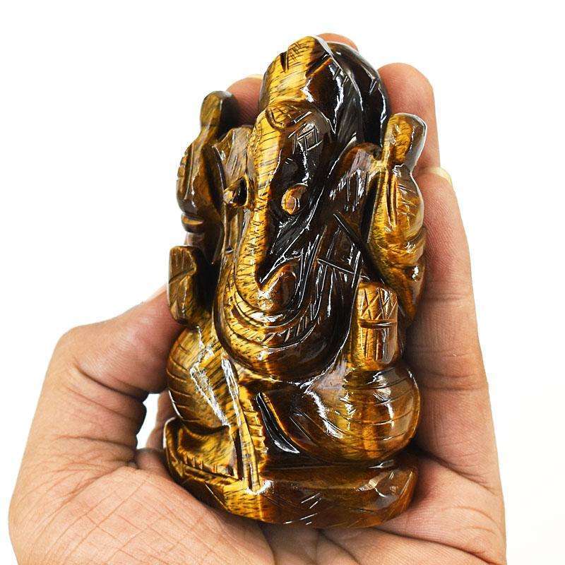 gemsmore:Craftsmen Tiger Eye Hand Carved Genuine Crystal Gemstone Carving Lord Ganesha