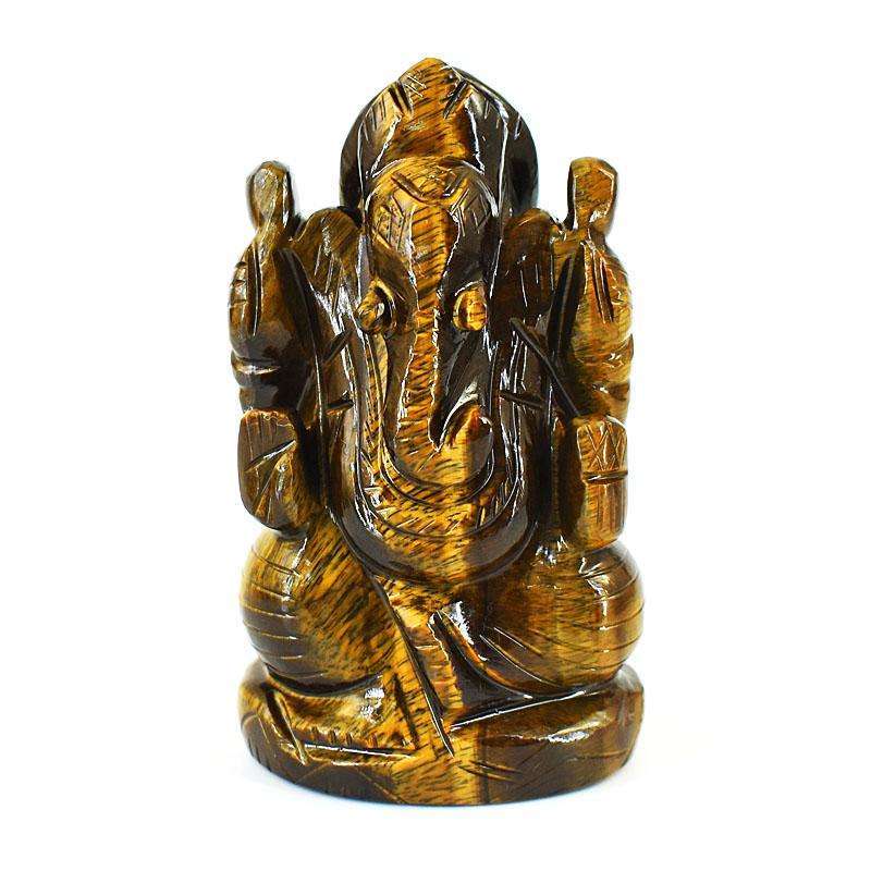 gemsmore:Craftsmen Tiger Eye Hand Carved Genuine Crystal Gemstone Carving Lord Ganesha