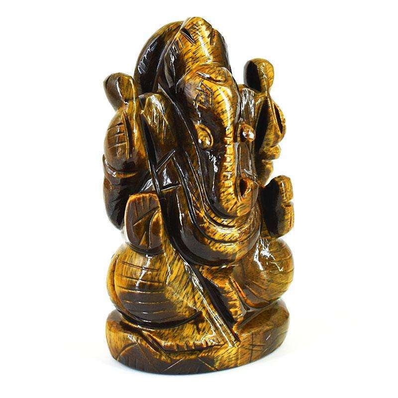 gemsmore:Craftsmen Tiger Eye Hand Carved Genuine Crystal Gemstone Carving Lord Ganesha