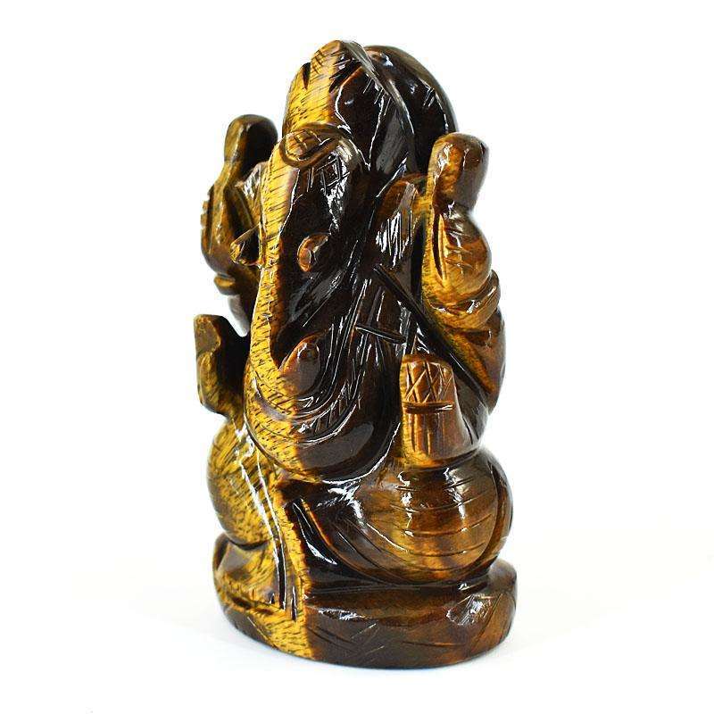 gemsmore:Craftsmen Tiger Eye Hand Carved Genuine Crystal Gemstone Carving Lord Ganesha