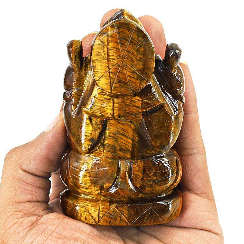 gemsmore:Craftsmen Tiger Eye Hand Carved Genuine Crystal Gemstone Carving Lord Ganesha