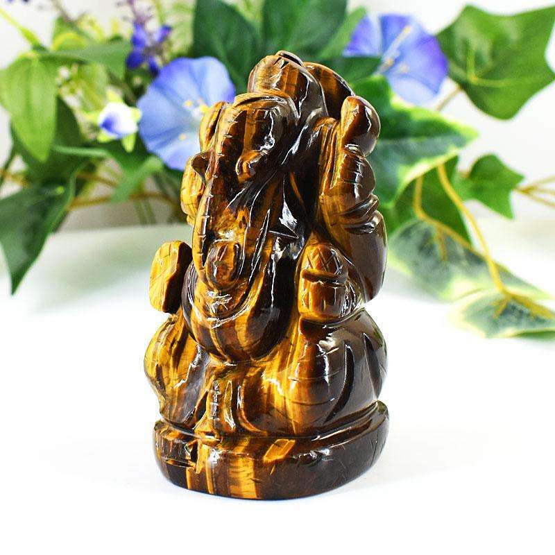 gemsmore:Craftsmen Tiger Eye Hand Carved Genuine Crystal Gemstone Carving Lord Ganesha