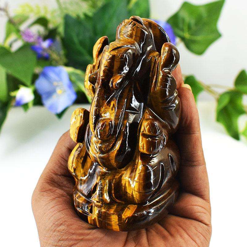 gemsmore:Craftsmen Tiger Eye Hand Carved Genuine Crystal Gemstone Carving Lord Ganesha