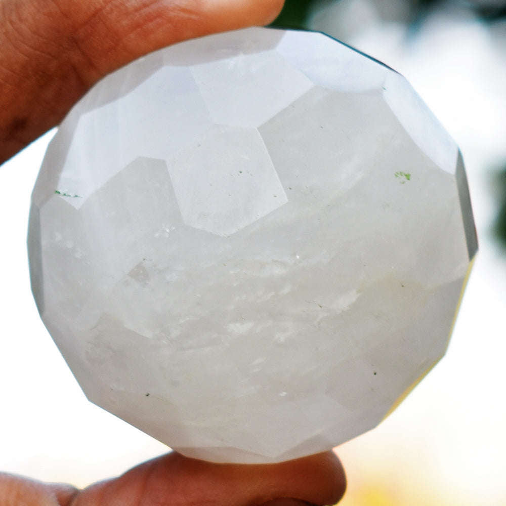 gemsmore:Craftsmen White Quartz Hand Carved Crystal Faceted Healing Sphere