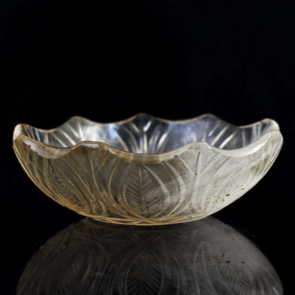 gemsmore:Craftsmen White Quartz Hand Carved Genuine Crystal Gemstone Carving Bowl