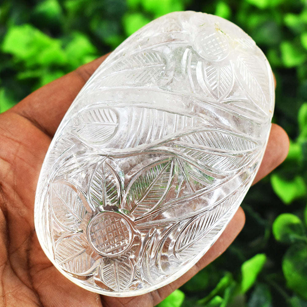 gemsmore:Craftsmen White Quartz Hand Carved Genuine Crystal Gemstone Carving Mughal Carved Cabochon