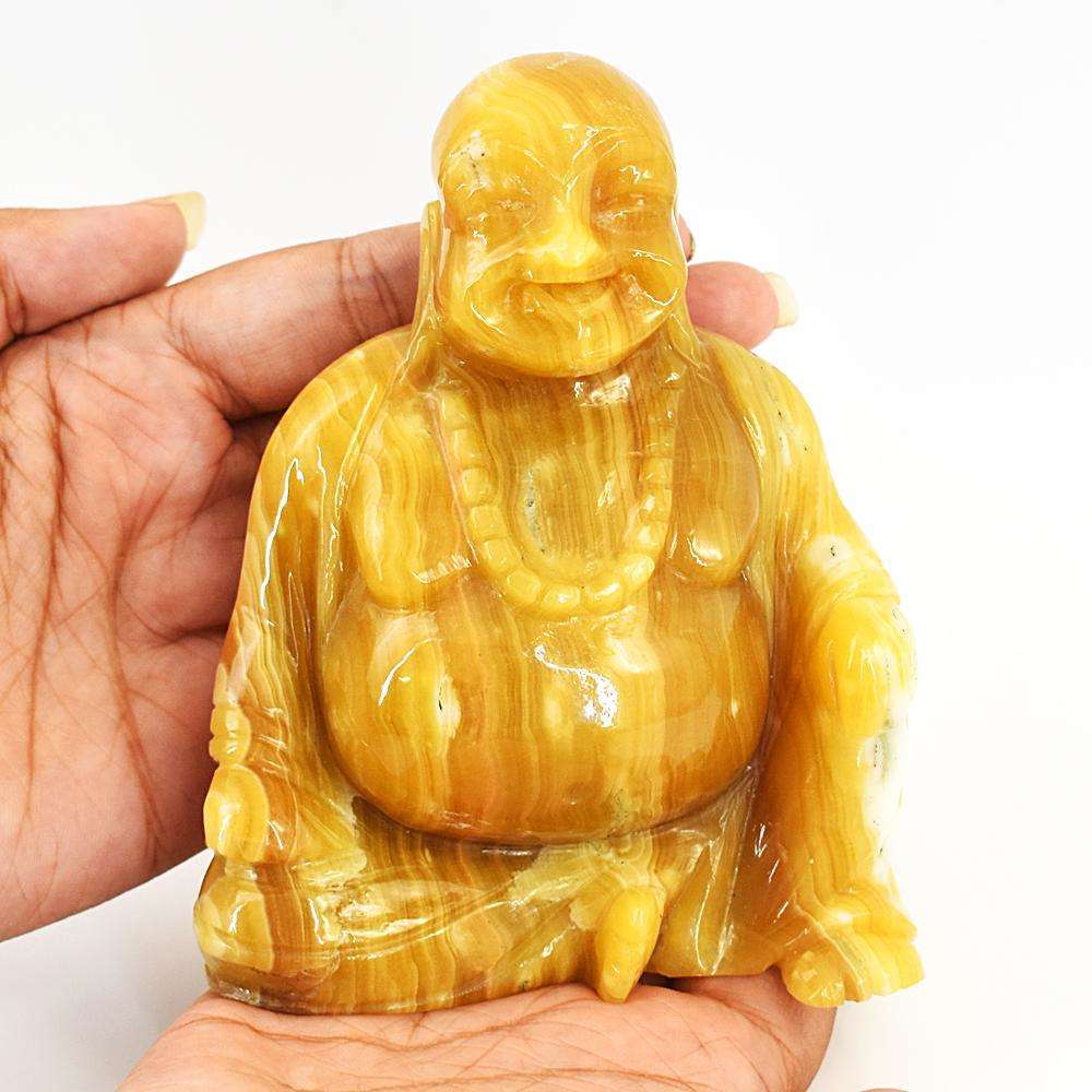 gemsmore:Craftsmen Yellow Rhodocrosite Hand Carved Genuine Crystal  Carving Laughing Buddha