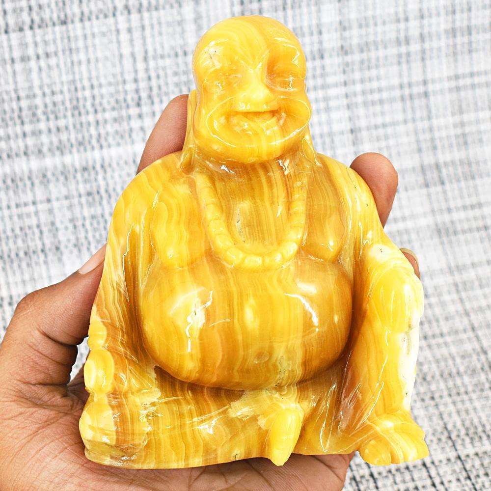 gemsmore:Craftsmen Yellow Rhodocrosite Hand Carved Genuine Crystal  Carving Laughing Buddha