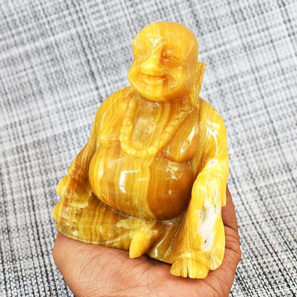 gemsmore:Craftsmen Yellow Rhodocrosite Hand Carved Genuine Crystal  Carving Laughing Buddha