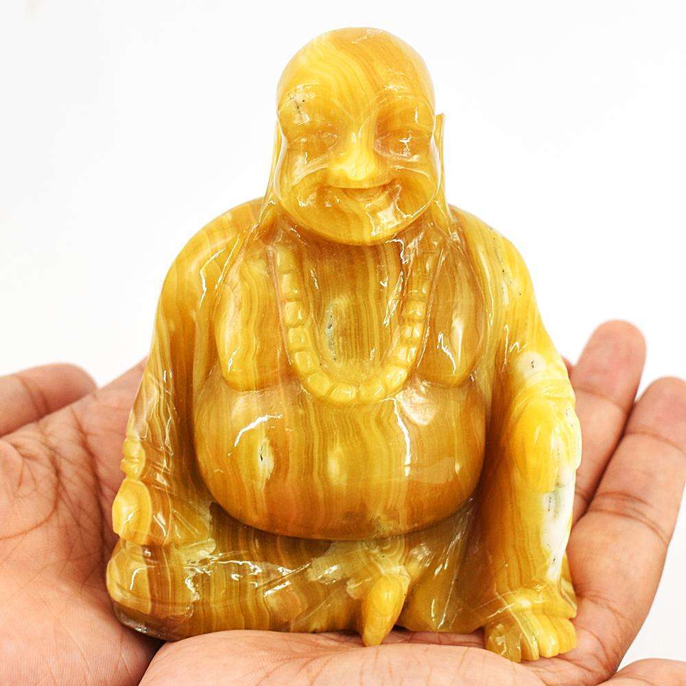 gemsmore:Craftsmen Yellow Rhodocrosite Hand Carved Genuine Crystal  Carving Laughing Buddha