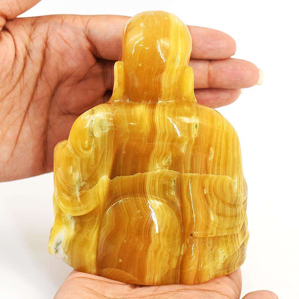 gemsmore:Craftsmen Yellow Rhodocrosite Hand Carved Genuine Crystal  Carving Laughing Buddha
