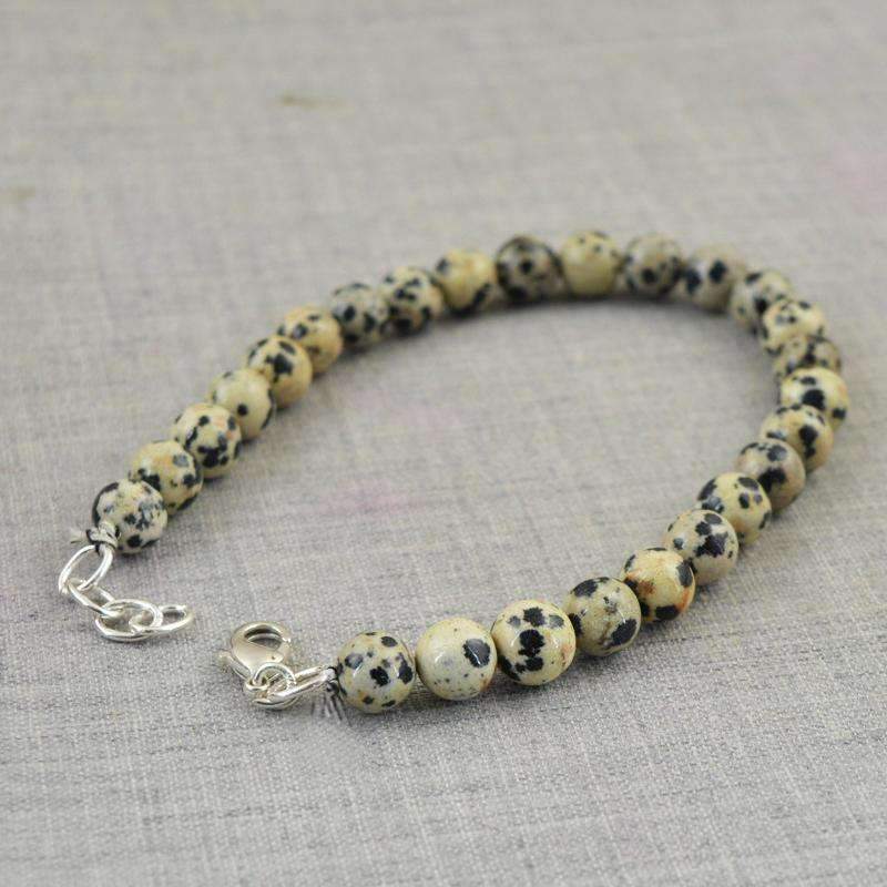 gemsmore:Dalmatian Jasper Beads Bracelet Natural Round Shape