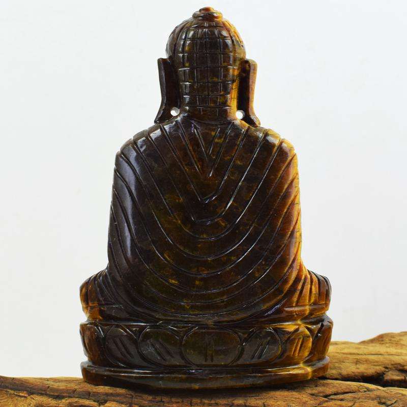 gemsmore:Designer Golden Tiger Eye Carved Lord Buddha Statue
