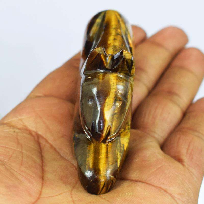 gemsmore:Designer Golden Tiger Eye Carved Mouse (Rat)