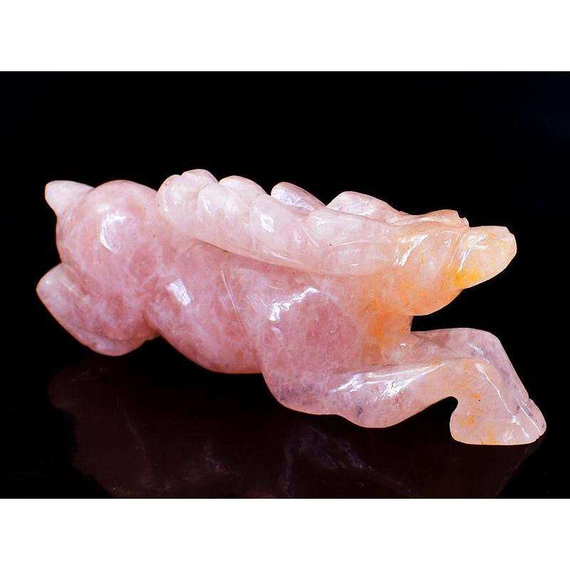 gemsmore:Detailed Carved Pink Rose Quartz Reindeer