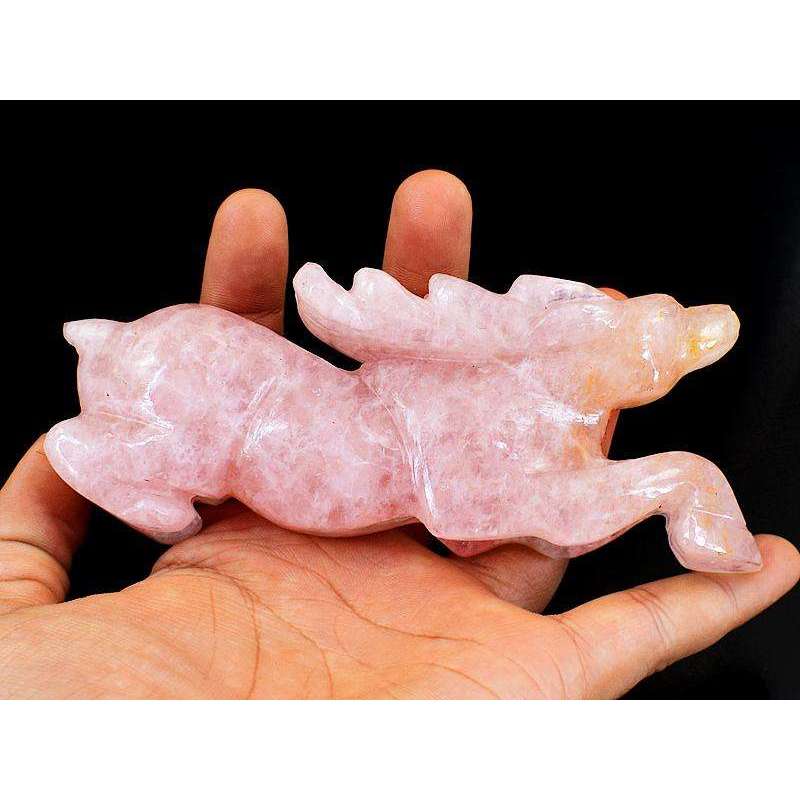 gemsmore:Detailed Carved Pink Rose Quartz Reindeer