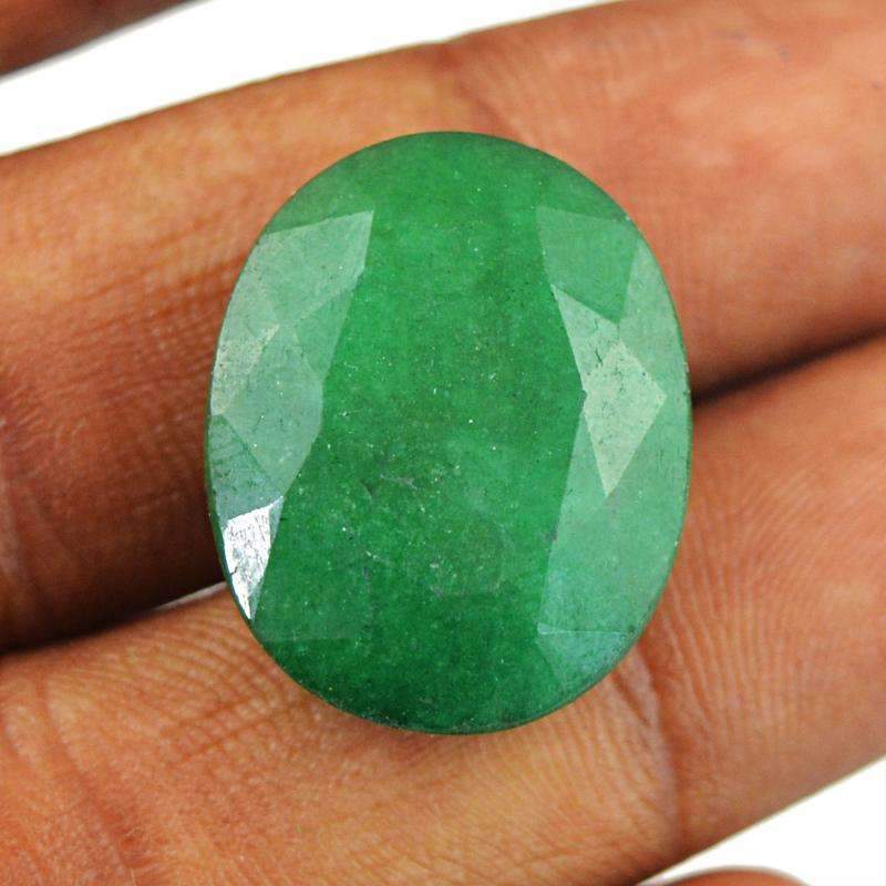 gemsmore:Earth Mined Green Emerald Gemstone Faceted Oval Shape