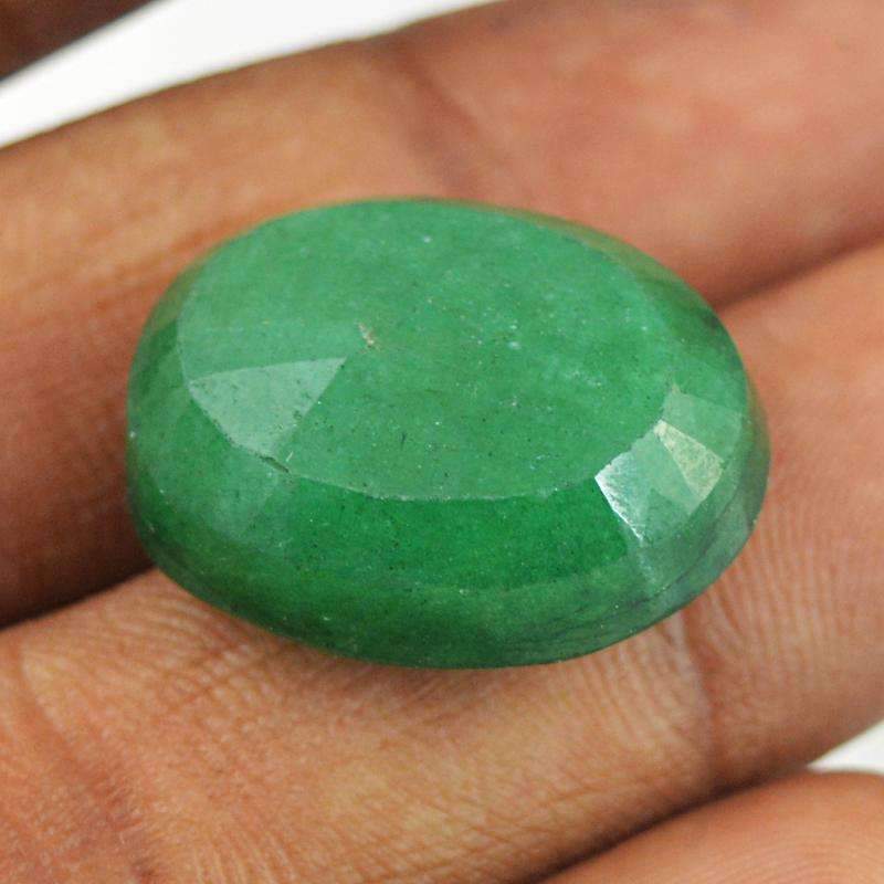 gemsmore:Earth Mined Green Emerald Gemstone Faceted Oval Shape