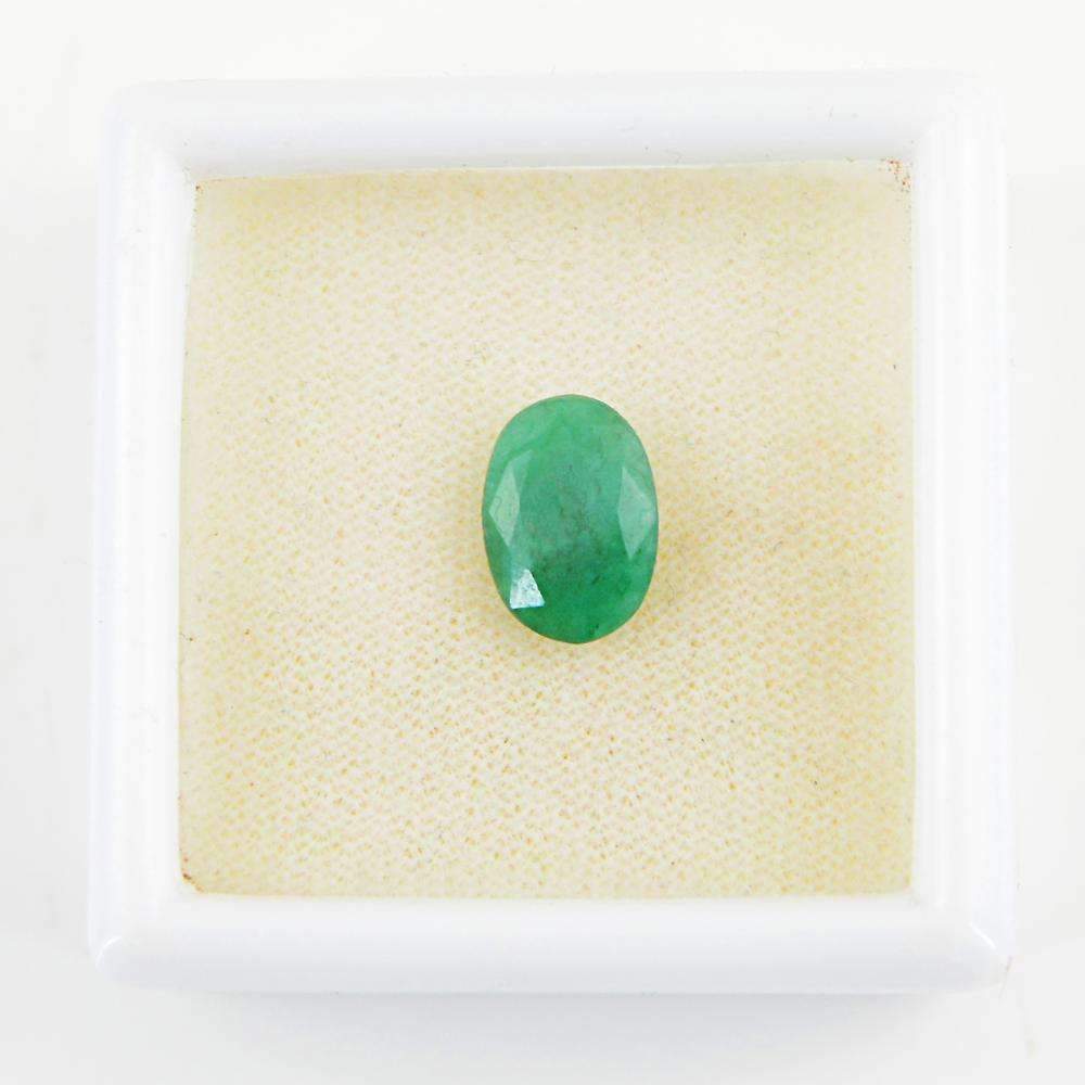 gemsmore:Earth Mined Green Emerald Gemstone Faceted Oval Shape