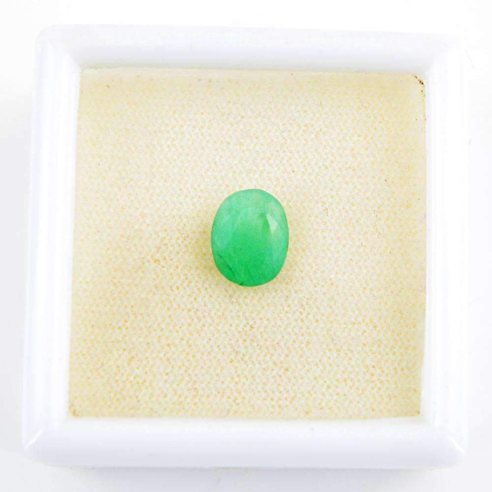 gemsmore:Earth Mined Green Emerald Gemstone Faceted Oval Shape