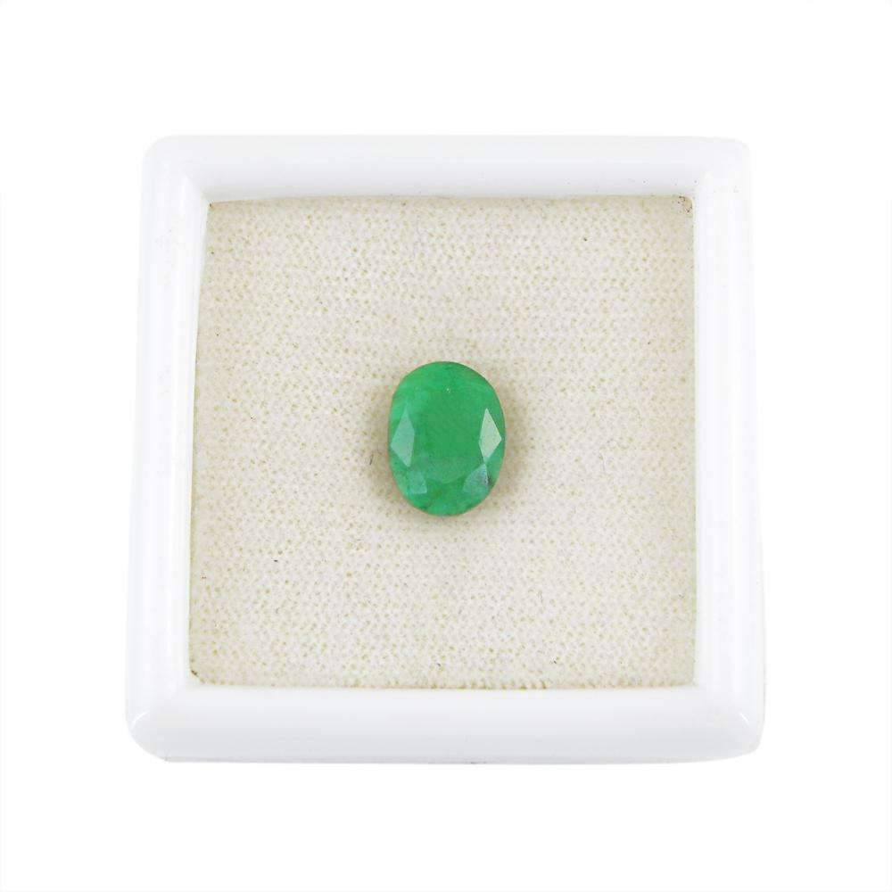 gemsmore:Earth Mined Green Emerald Gemstone Faceted Oval Shape