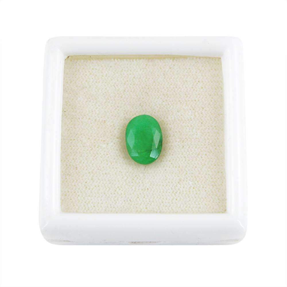 gemsmore:Earth Mined Green Emerald Gemstone Faceted Oval Shape