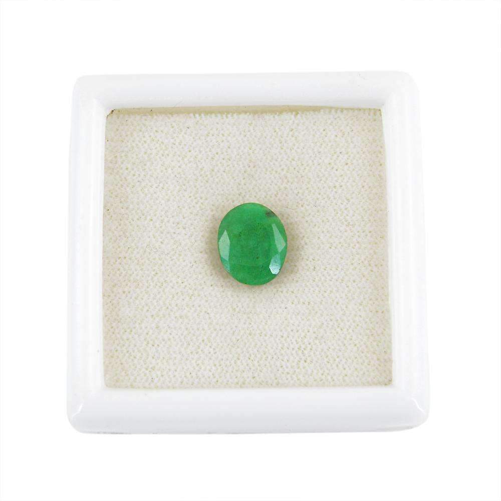 gemsmore:Earth Mined Green Emerald Gemstone Faceted Oval Shape