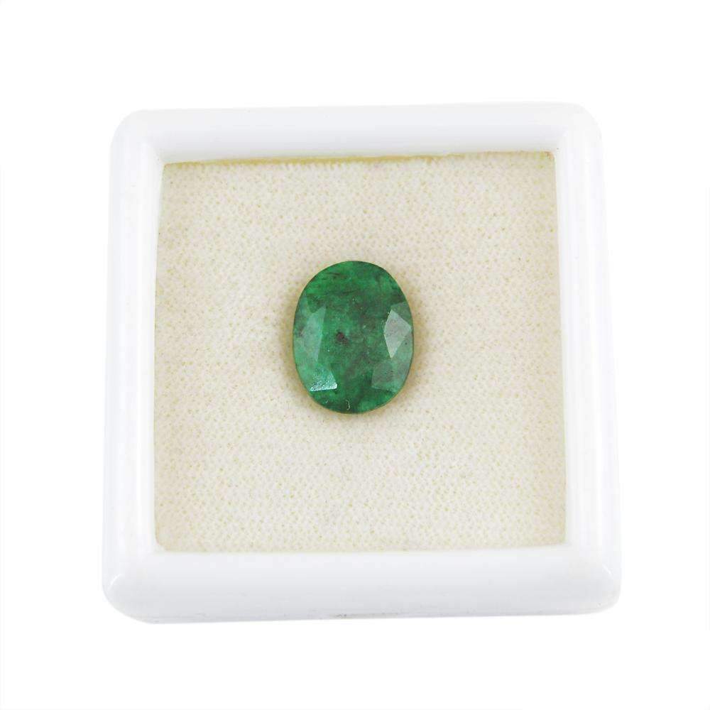 gemsmore:Earth Mined Green Emerald Gemstone Faceted Oval Shape