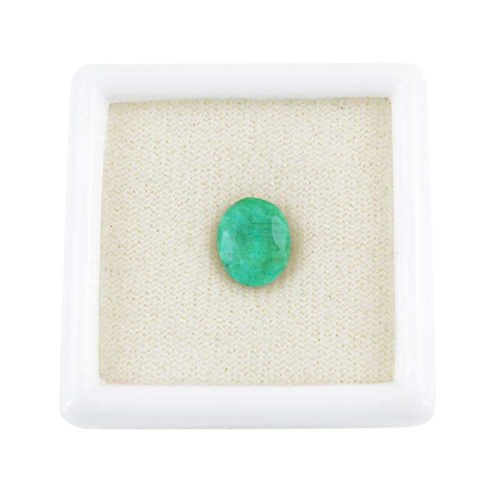 gemsmore:Earth Mined Green Emerald Gemstone Faceted Oval Shape