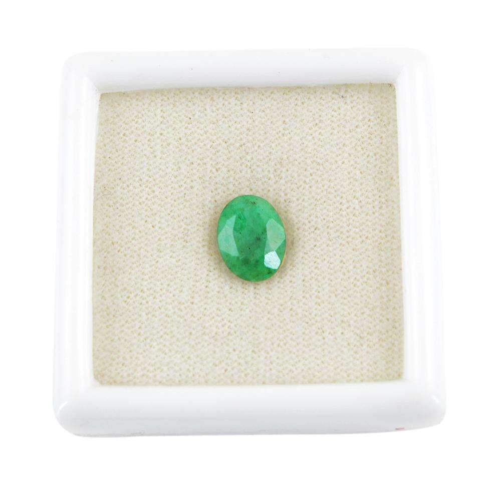 gemsmore:Earth Mined Green Emerald Gemstone Faceted Oval Shape