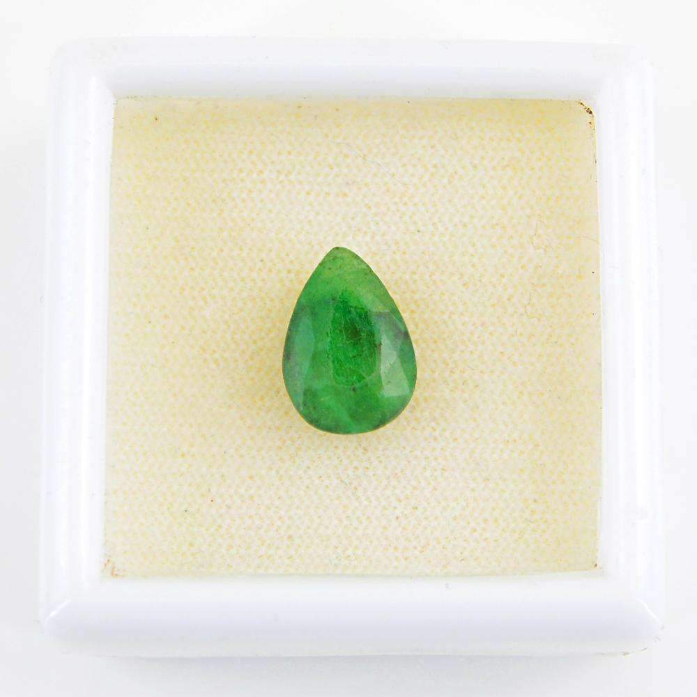 gemsmore:Earth Mined Green Emerald Gemstone Faceted Pear Shape