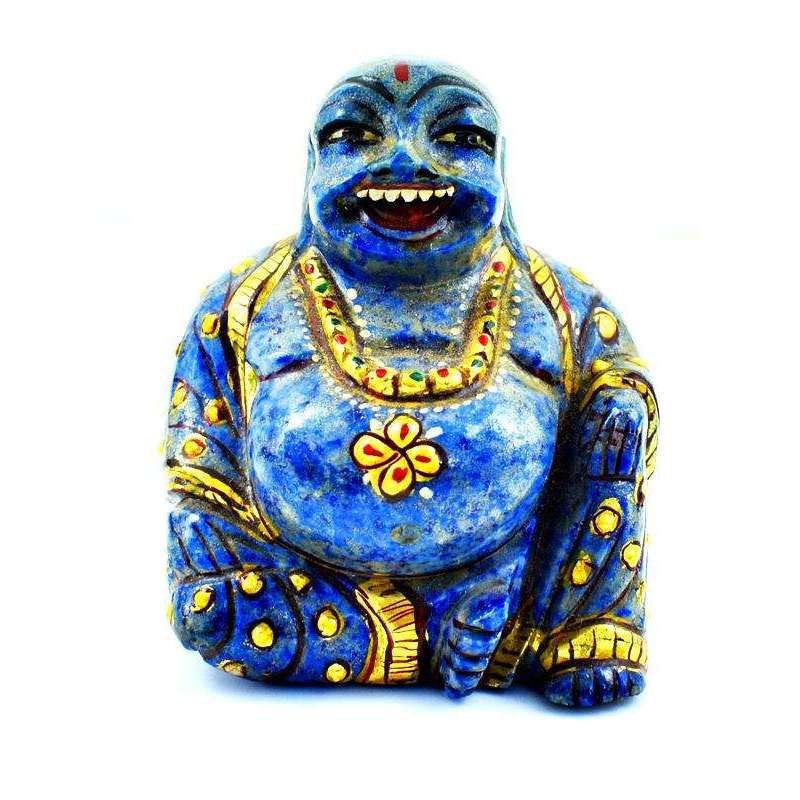 gemsmore:Enamel Painted Blue Lapis Lazuli Hand Carved Laughing Buddha