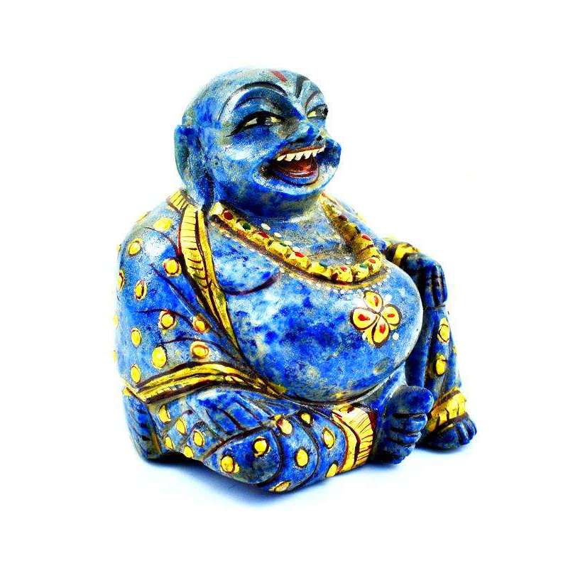 gemsmore:Enamel Painted Blue Lapis Lazuli Hand Carved Laughing Buddha