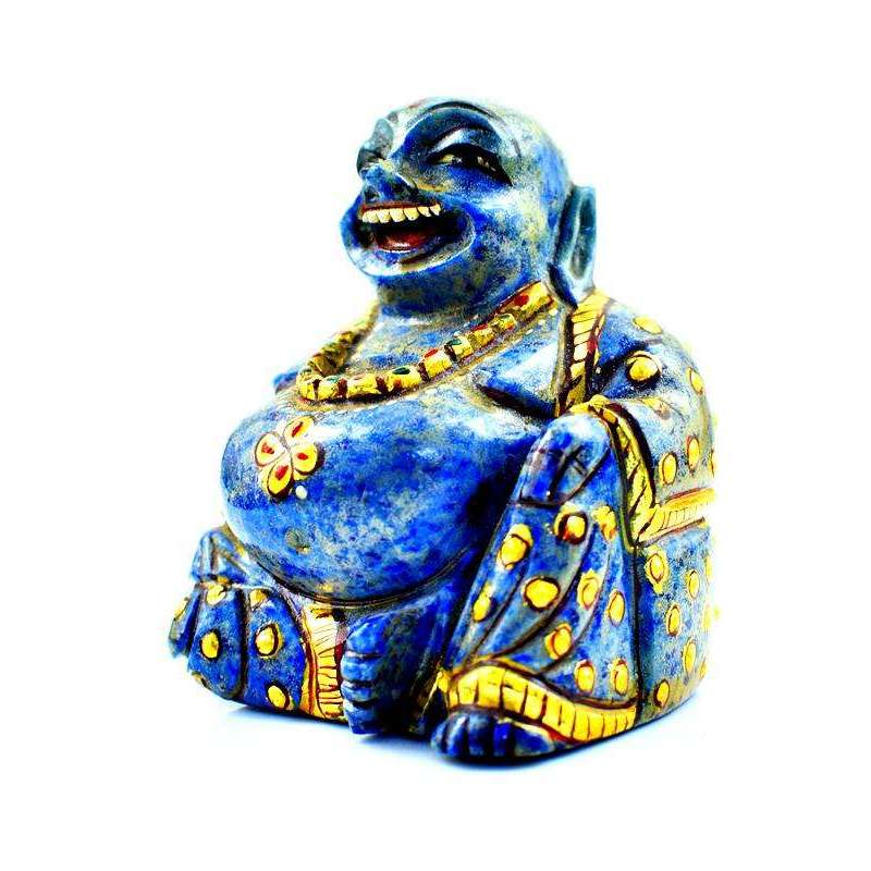 gemsmore:Enamel Painted Blue Lapis Lazuli Hand Carved Laughing Buddha