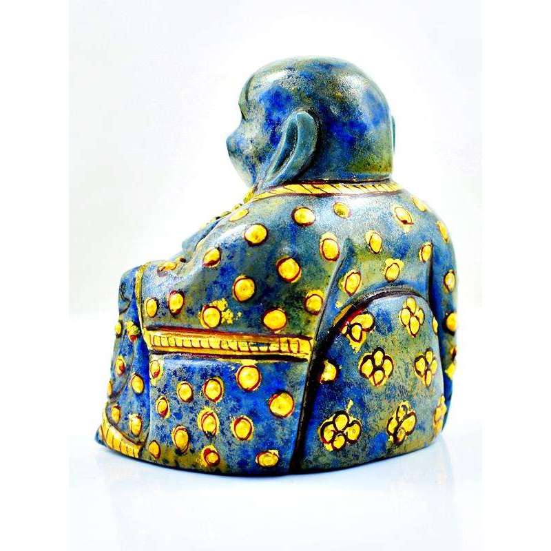 gemsmore:Enamel Painted Blue Lapis Lazuli Hand Carved Laughing Buddha