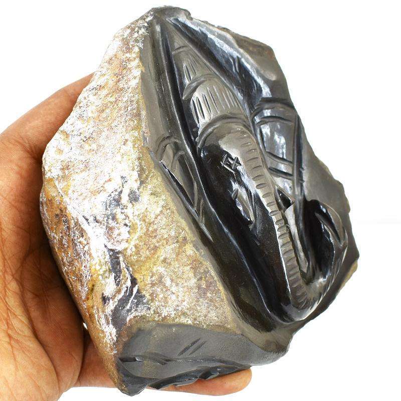 gemsmore:Engraved Black Spinel Carved Lord Ganesha Rock