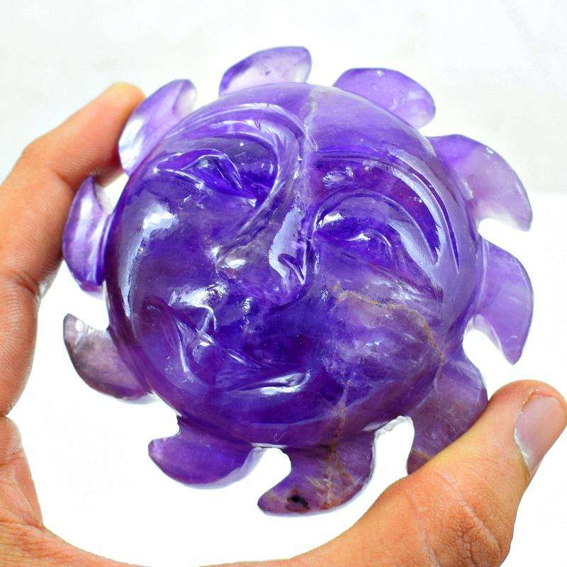 gemsmore:Exclsuive Purple Amethyst Carved Sun Face