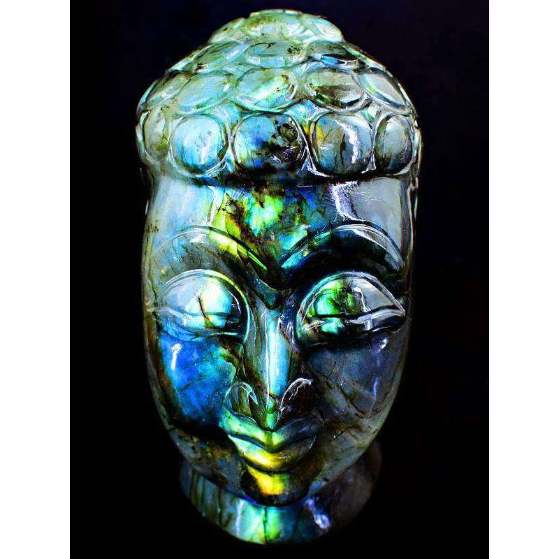 gemsmore:Excluisve Amazing Flash Labradorite Hand Carved Lord Buddha Head