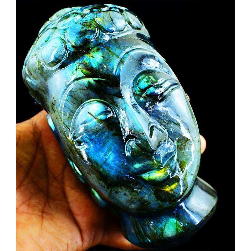 gemsmore:Excluisve Amazing Flash Labradorite Hand Carved Lord Buddha Head