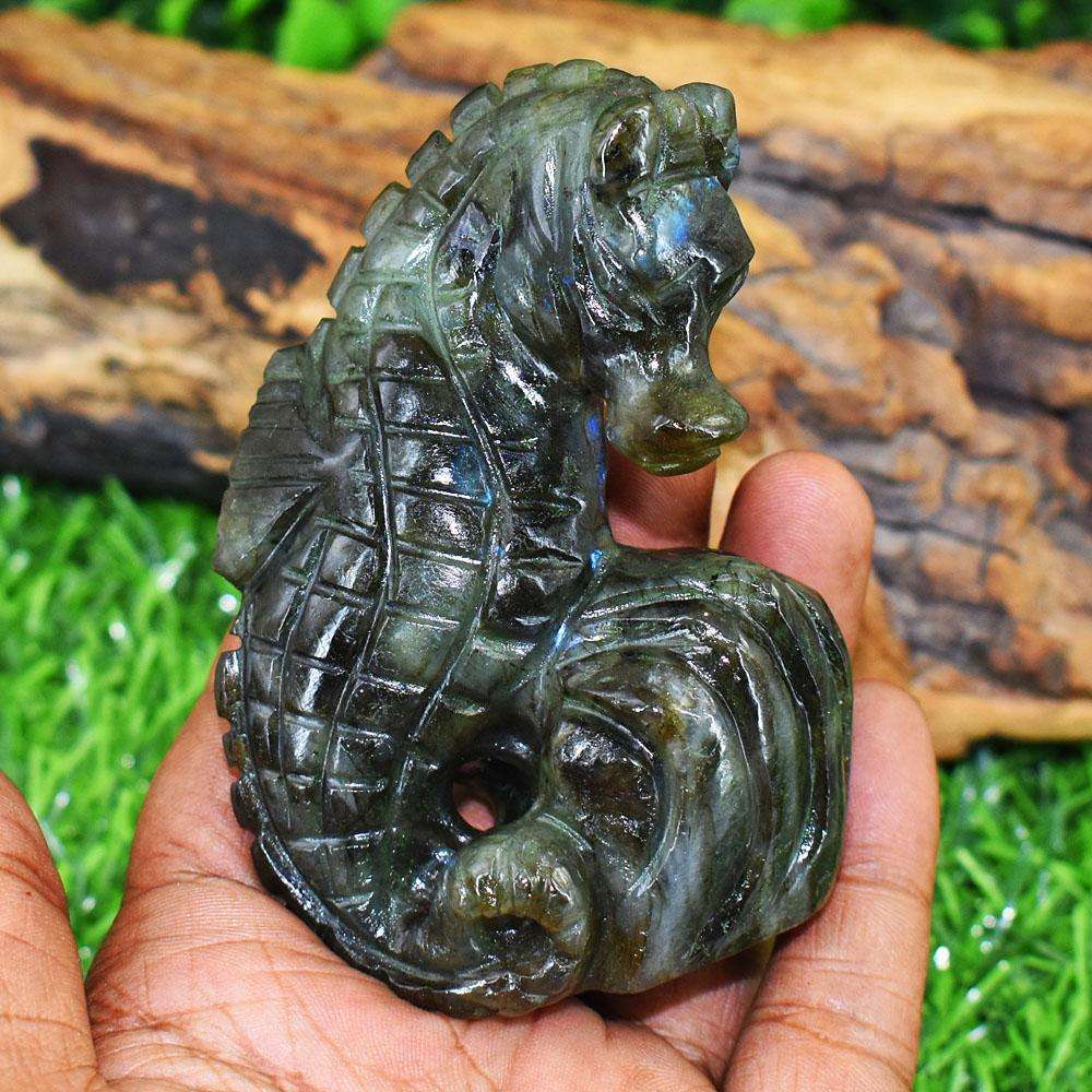 gemsmore:Excluive Labradorite Hand Carved Genuine Crystal Gemstone Carving Sea Horse