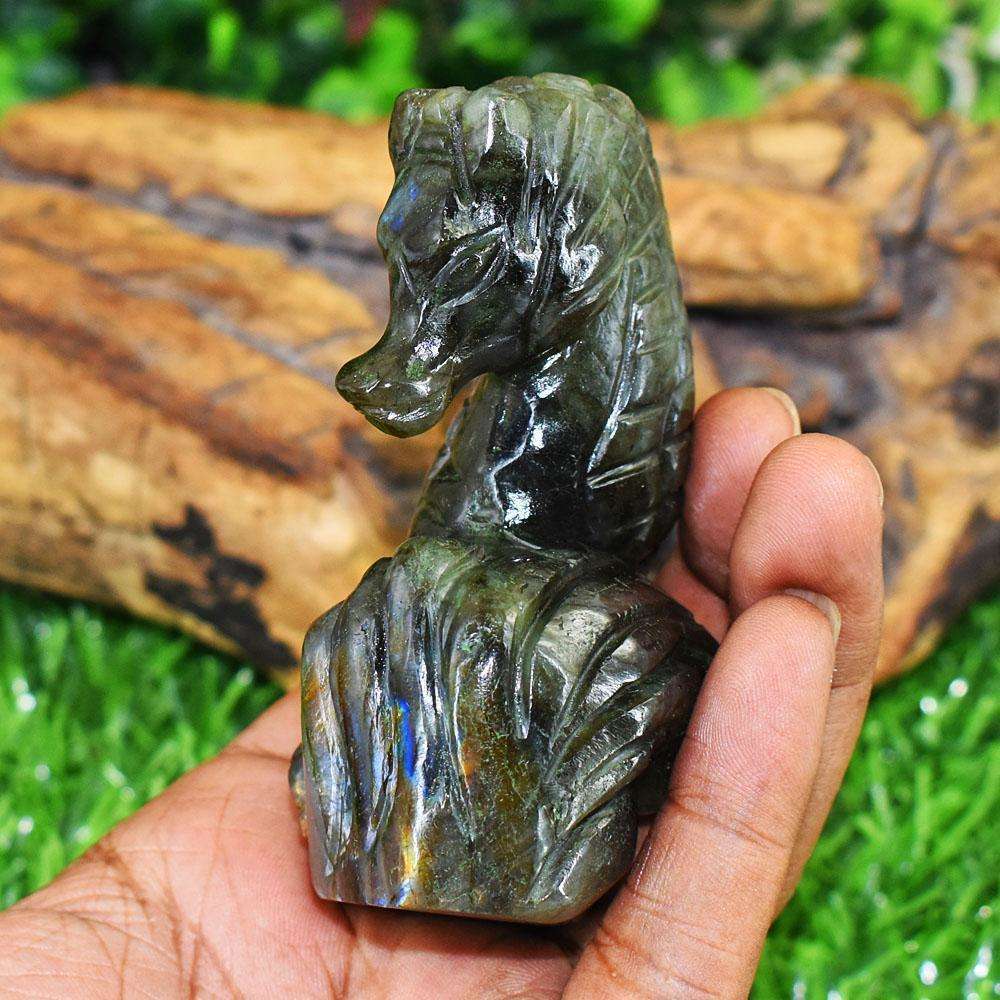 gemsmore:Excluive Labradorite Hand Carved Genuine Crystal Gemstone Carving Sea Horse