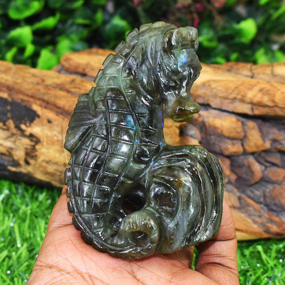 gemsmore:Excluive Labradorite Hand Carved Genuine Crystal Gemstone Carving Sea Horse