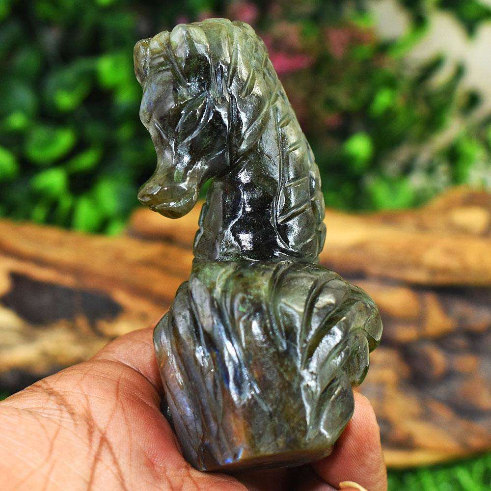 gemsmore:Excluive Labradorite Hand Carved Genuine Crystal Gemstone Carving Sea Horse
