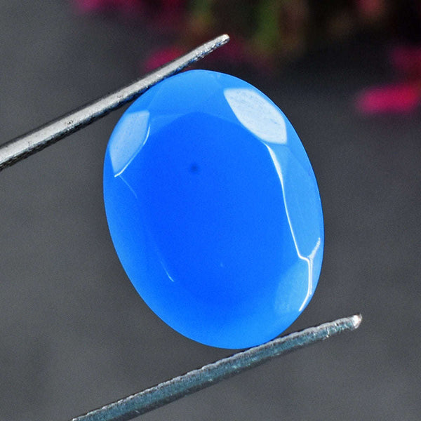 gemsmore:Exclusive 13 Cts Genuine Blue Chalcedony Faceted Gemstone
