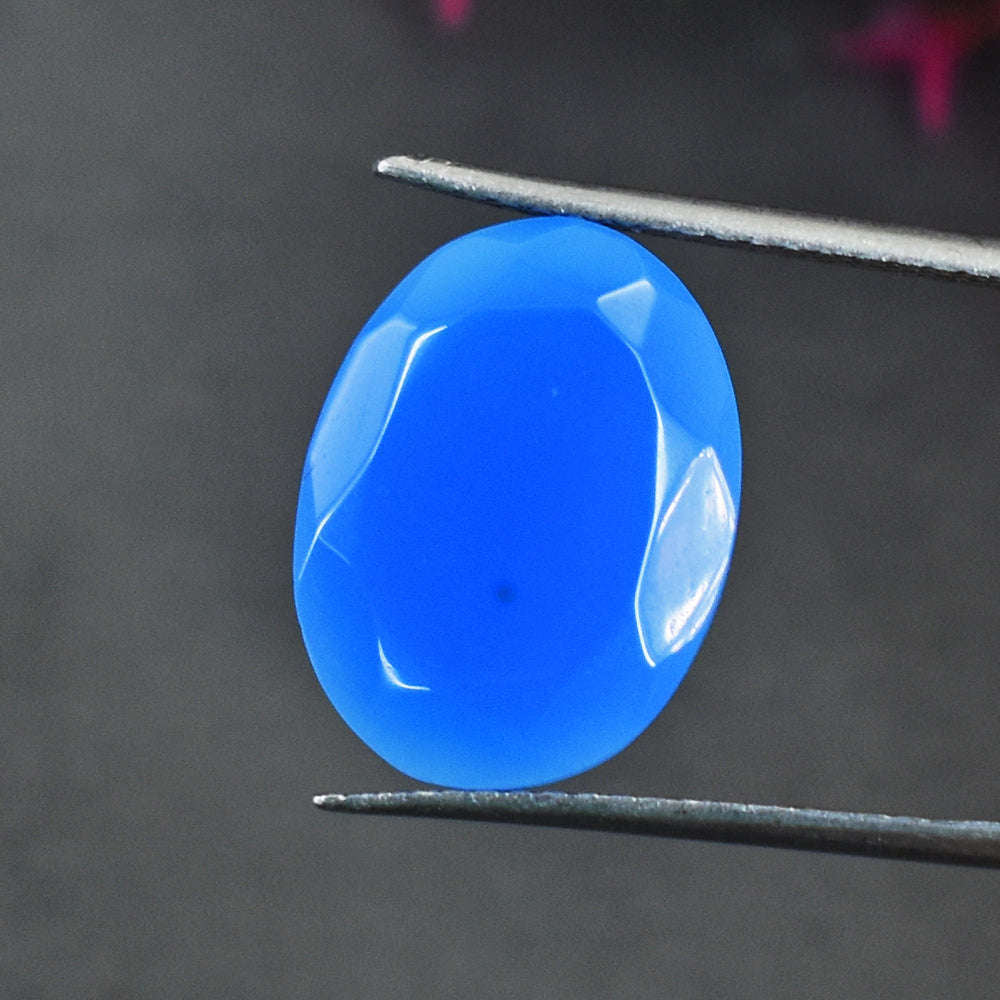 gemsmore:Exclusive 13 Cts Genuine Blue Chalcedony Faceted Gemstone