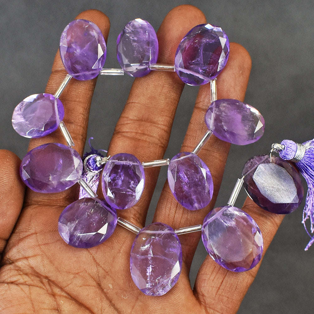 gemsmore:Exclusive 175 Cts Genuine Amethyst Faceted Beads Strand Of 09 Inches