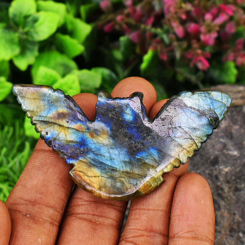 gemsmore:Exclusive Amazing  Flash Labardorite Carved Owl
