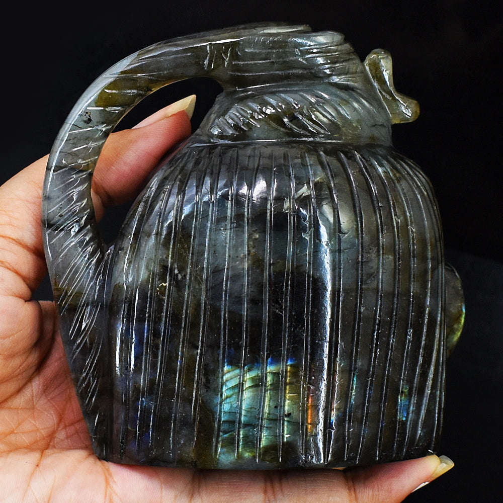 gemsmore:Exclusive Amazing Flash Labradorite Carved Lord Shiva Head