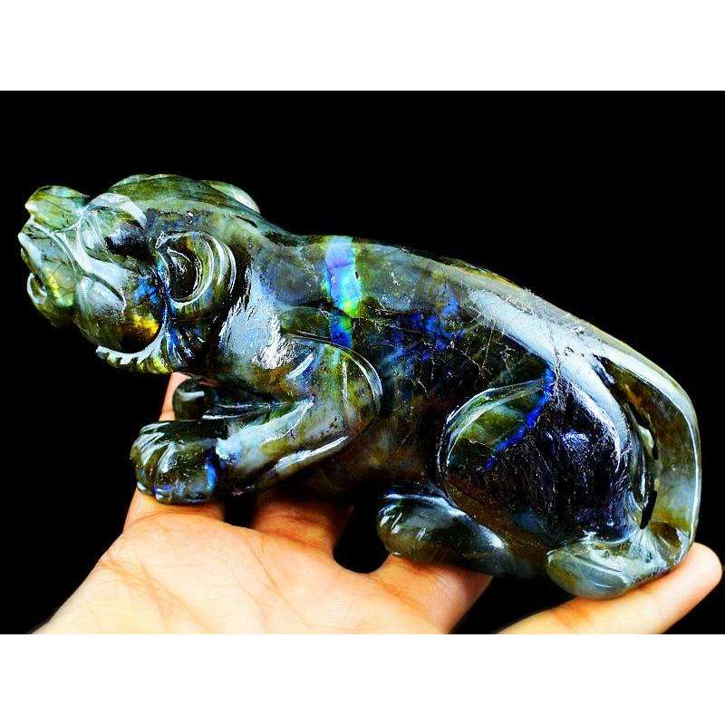gemsmore:Exclusive Amazing Flash Labradorite Carved Tiger